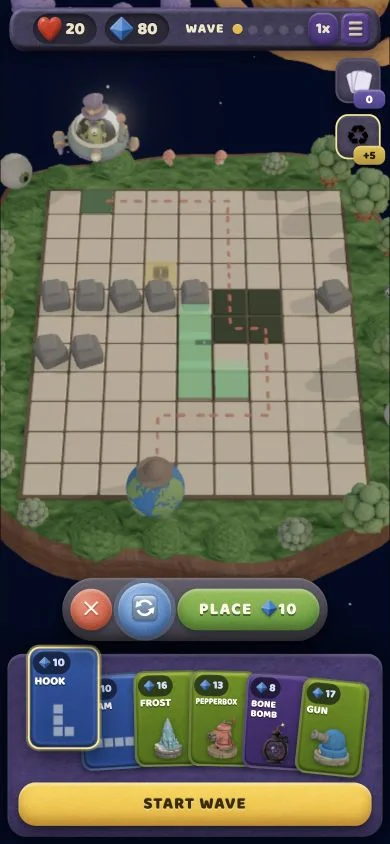 Real Hat Invasion gameplay: dragging a block into position on the maze.
